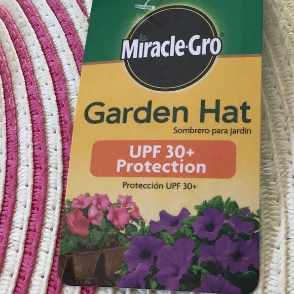 Miracle Gro Cream / Pink Stripe UPF 30+ Garden Beach Hat NEW with Tags - Picture 11 of 11